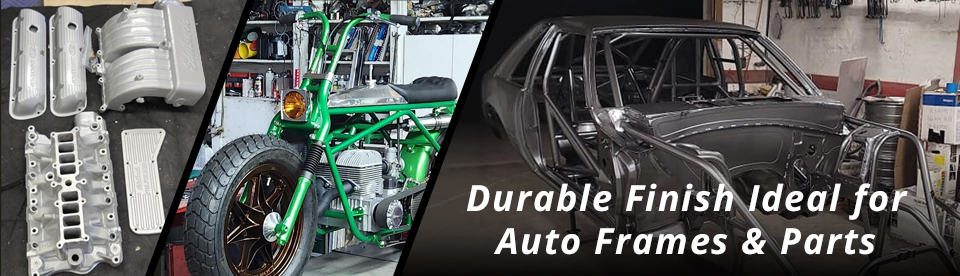 powder coated automotive frame and parts, mini bike motorcycle- durable finish ideal for auto frames and parts